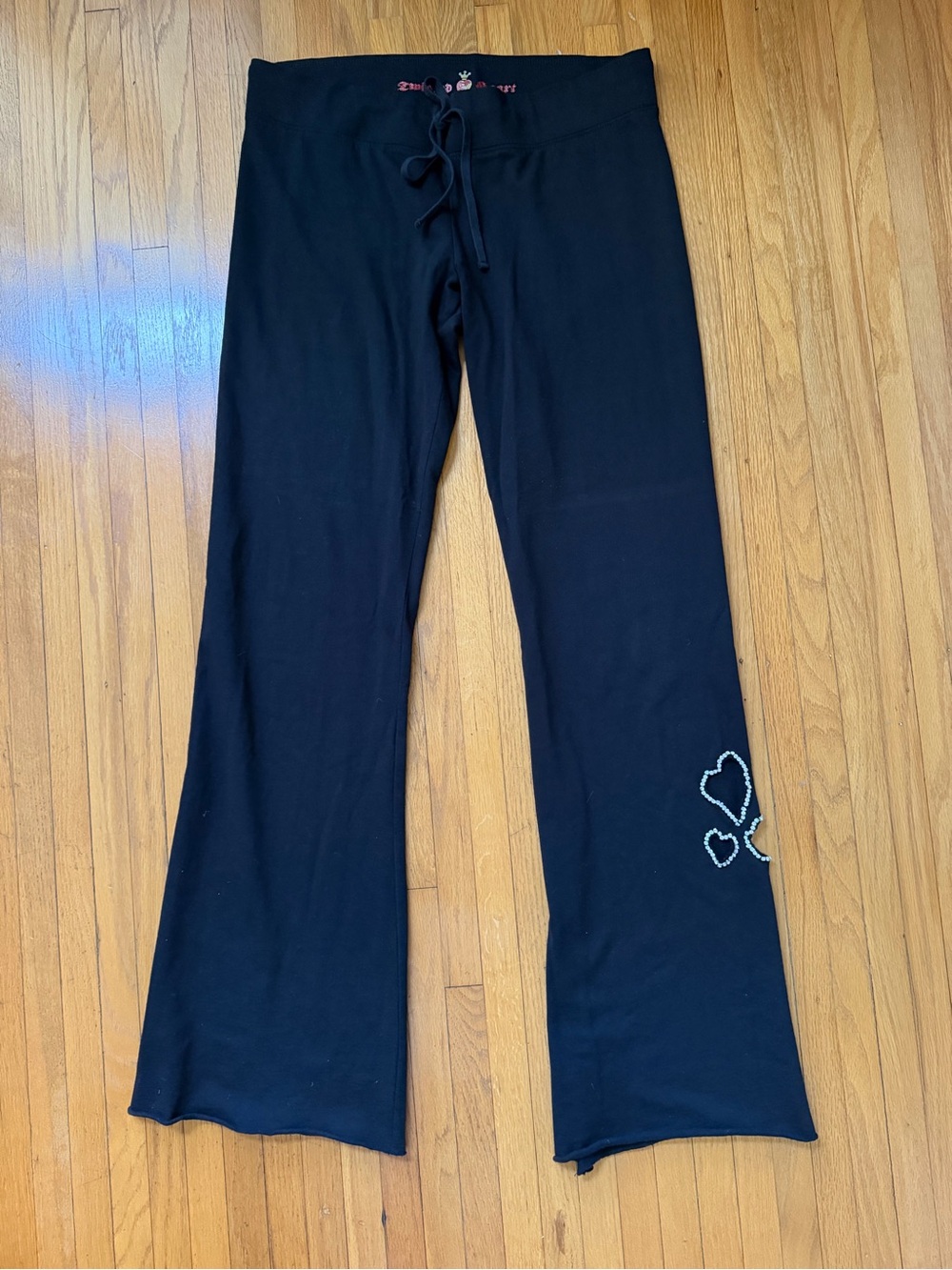 RARE Twisted Heart Rhinestone Heart Embellished Wide Leg Pants Sweatpants